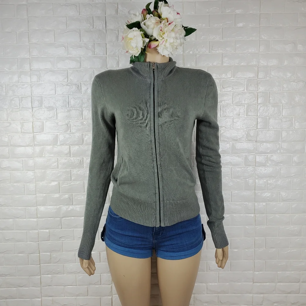 large junior army green full zip sweater - Picture 4 of 7